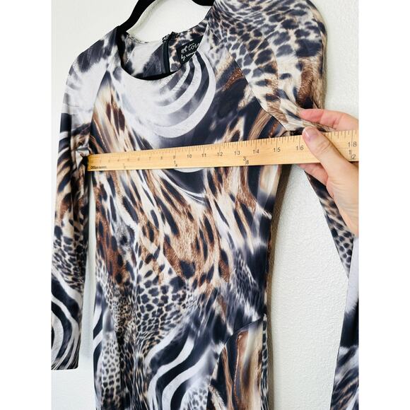 Torn by Ronny Kobo Black White Brown Animal Print Long Sleeve Bodycon Dress S - Picture 12 of 12